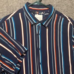 Denim & Flower Ricky Singh Shirt Mens L blue red striped light button soft USA